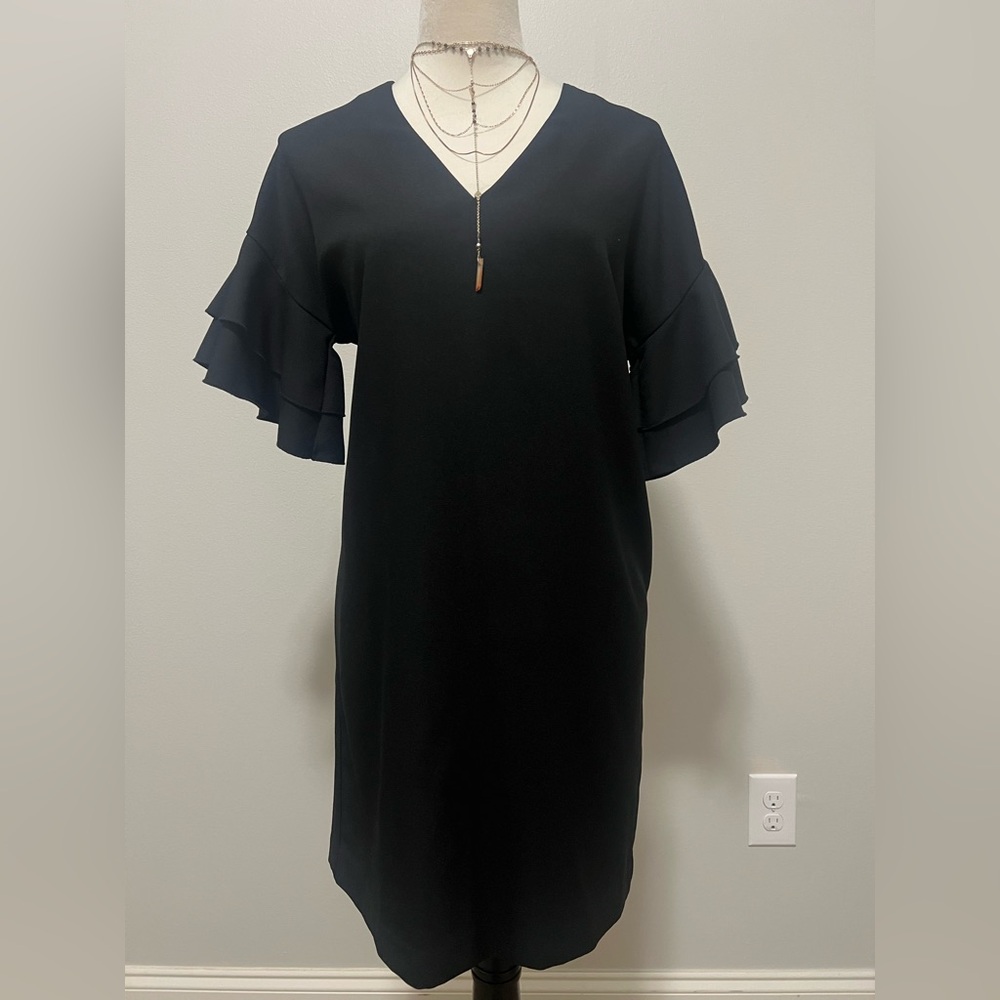 Banana Republic Women's Size 2 Ruffle Sleeves Shift Dress Black EUC no fading